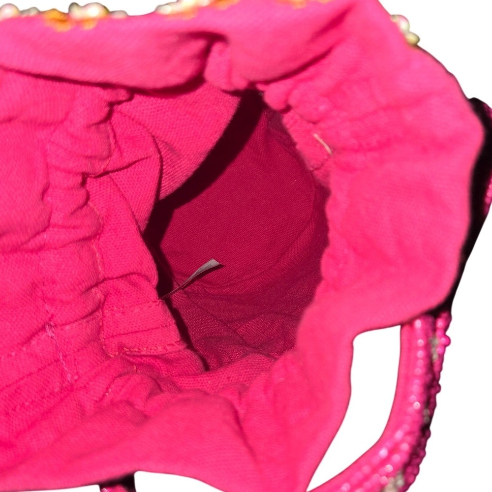 Handcrafted in India Beaded Parrot Sloth Bucket Bag Small Pink New Tropical Boho - Picture 8 of 10